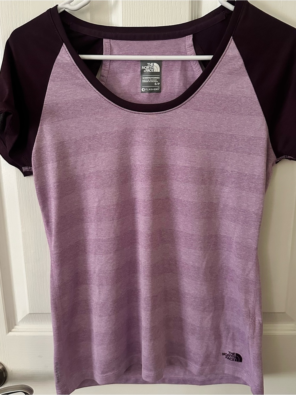 The North Face Purple Striped FlashDry tee, size S